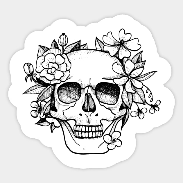 Skull and floral Sticker by peggieprints